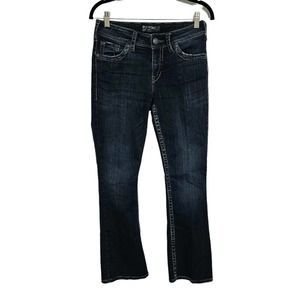 Silver Jeans Women's 28 x 30 Suki Surplus Boot Cut Stretch Dark Wash Flap Pocket